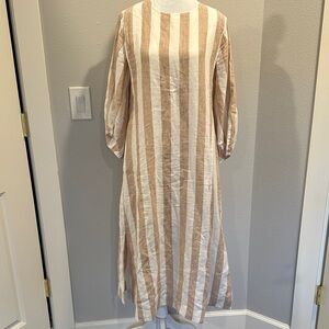 Everlane Long Sleeve Striped Dress in Beige and White